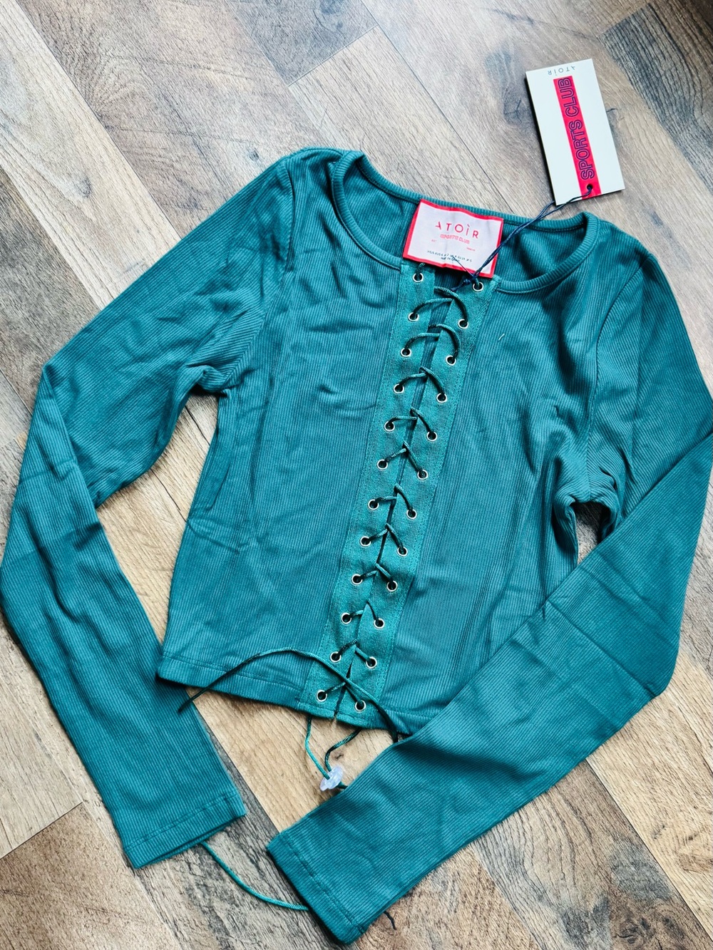 NWT Atoir Sports Club Playoff Crop Top Green Lace-Up Front XS/US 2